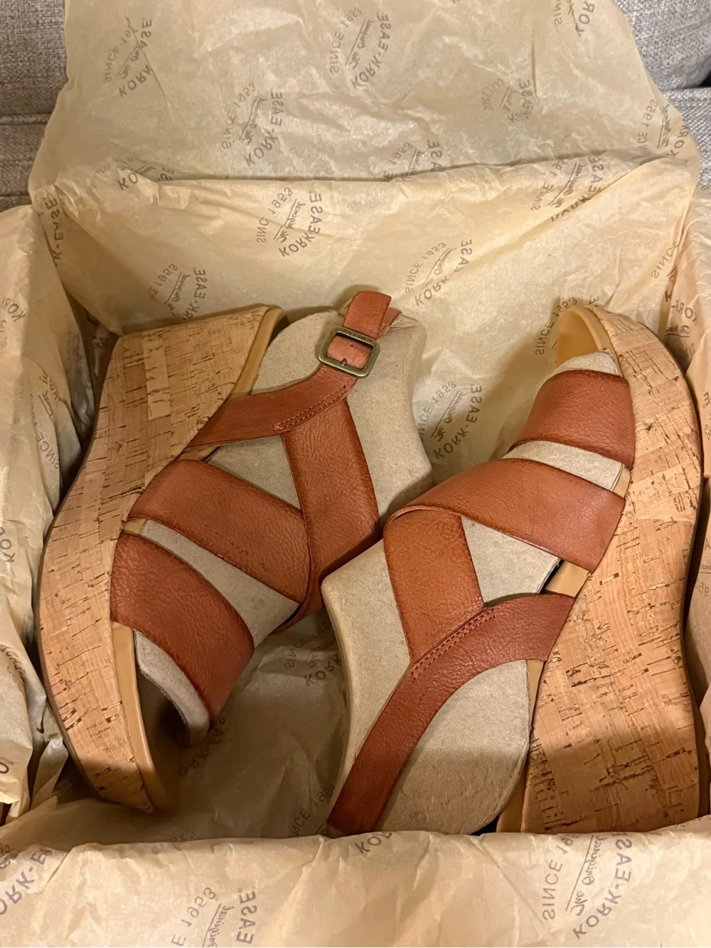Women's Kork Ease Tan Leather Cork Wedge Sandals - Brand New, sz 9